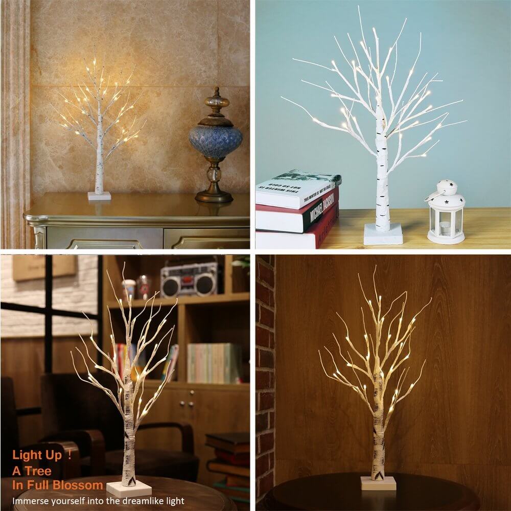 Lighted Birch Tree 24 LEDs Battery Operated Desk Tree Light
