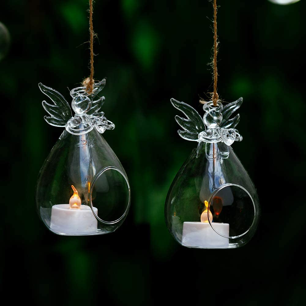 4/8/12Pcs Glass Hanging Angel Tealight Holder, Air Plant Pot Container Planter
