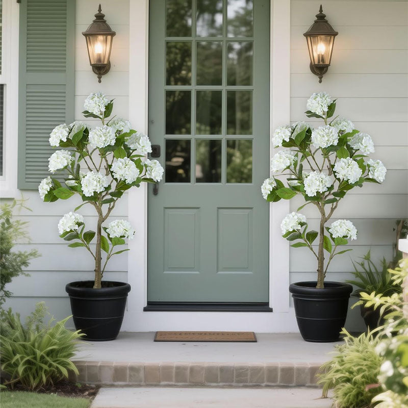 White Hydrangea Artificial Trees: 5ft Fake Silk Plants for Home Living Room Decor Indoor