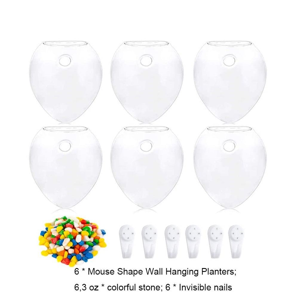 4Pcs/6Pcs Mouse Shape Plant Pots Terrarium Container Vase with Colorful Stones