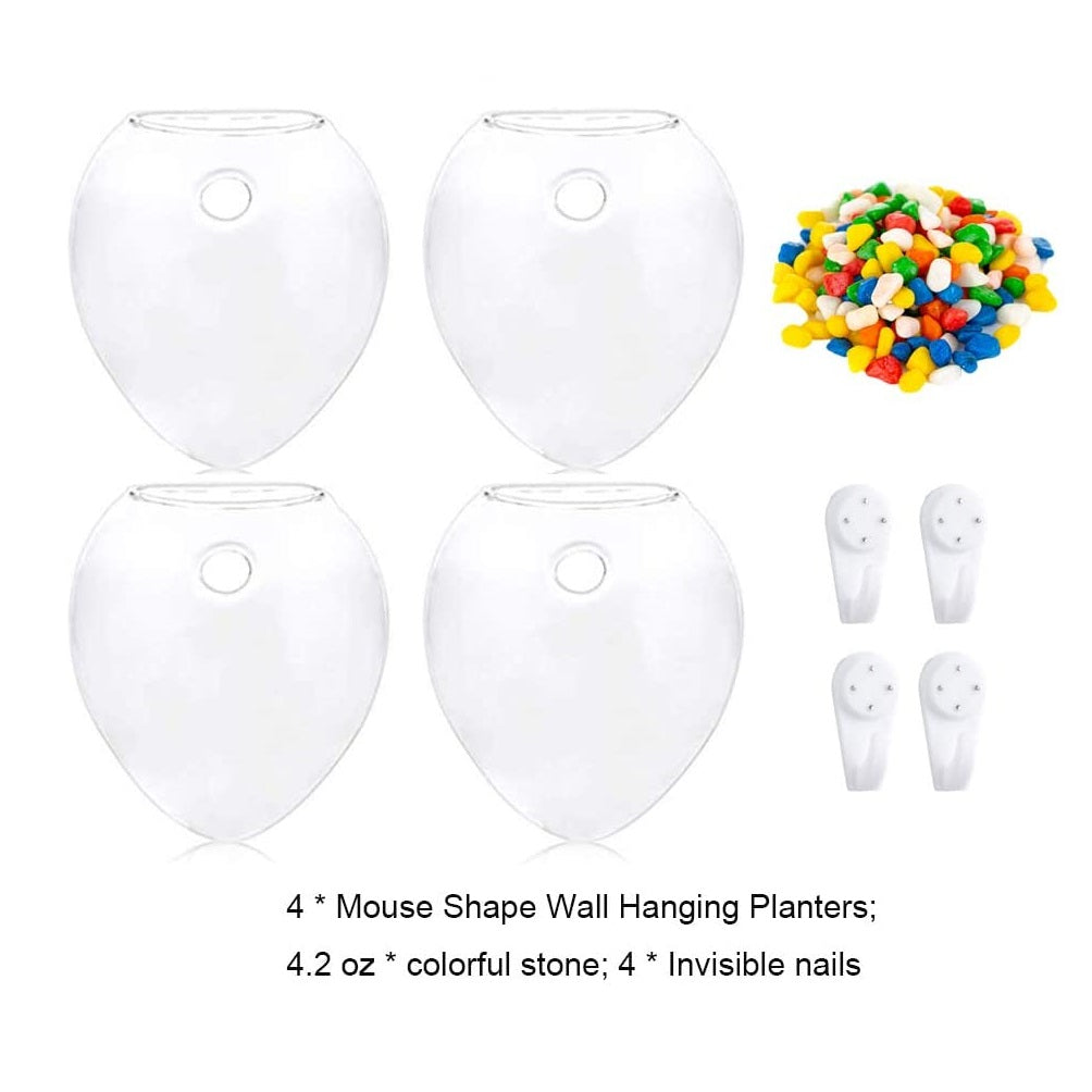 4Pcs/6Pcs Mouse Shape Plant Pots Terrarium Container Vase with Colorful Stones