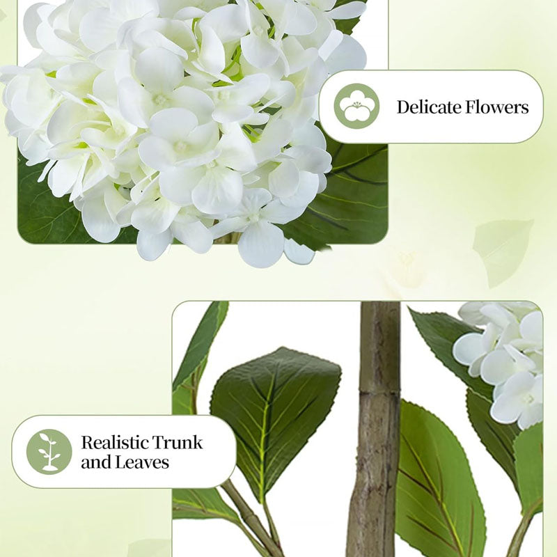 White Hydrangea Artificial Trees: 5ft Fake Silk Plants for Home Living Room Decor Indoor