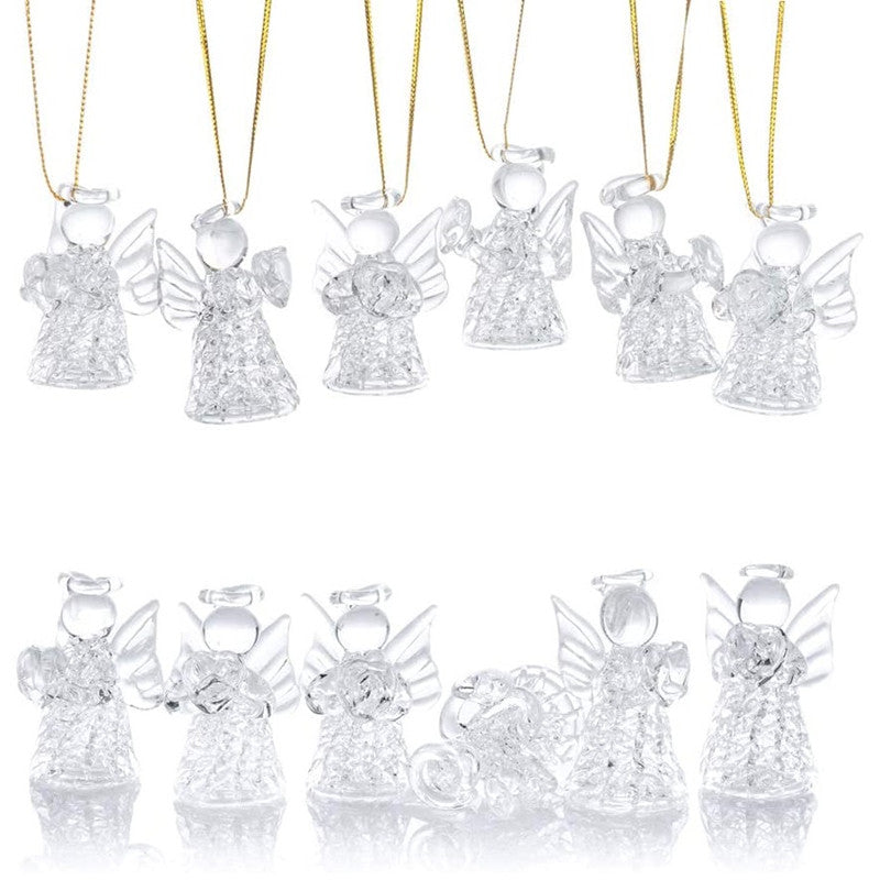 12Pcs/24Pcs Mini Clear Glass Hanging Angels Tree Ornaments, Christmas Tree Decorations