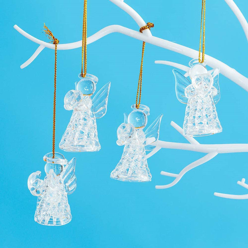 12Pcs/24Pcs Mini Clear Glass Hanging Angels Tree Ornaments, Christmas Tree Decorations