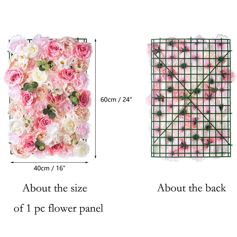 Set of 2 Artificial Rose Flower Wall Decoration Pink&White Shower Wedding Background