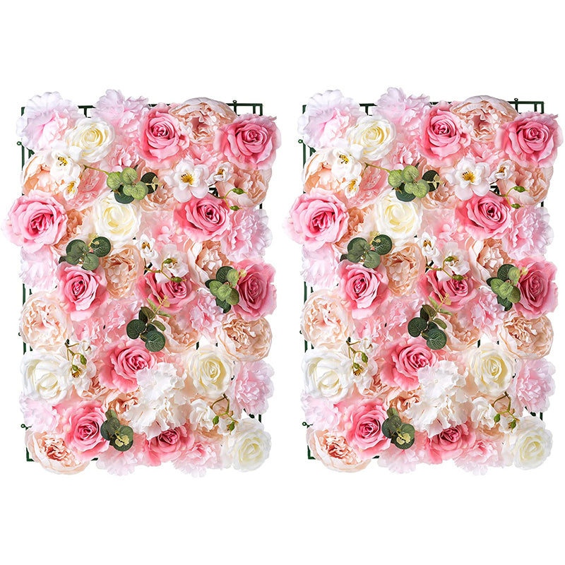 Set of 2 Artificial Rose Flower Wall Decoration Pink&White Shower Wedding Background