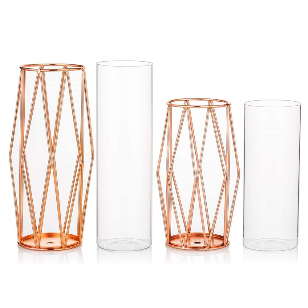Glass Geometric Flower Vase Set of 2 for Table Wedding Party Centerpiece Home Decor
