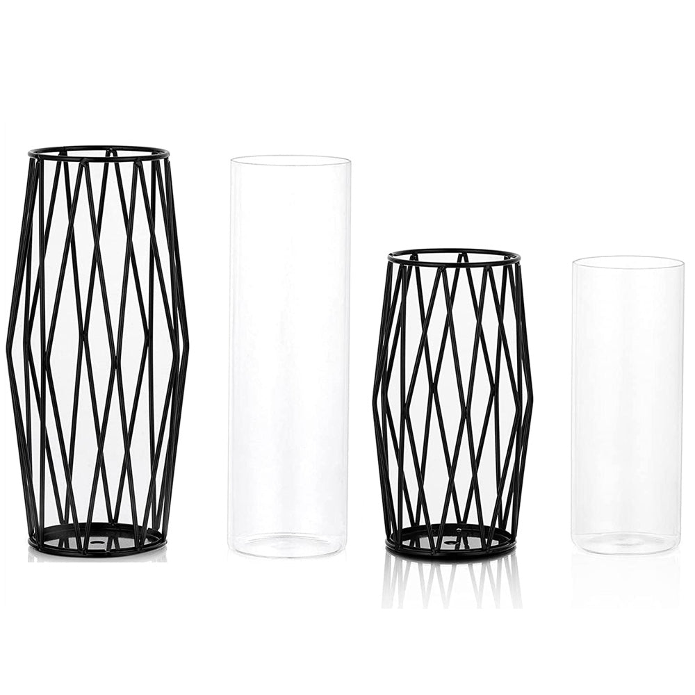 Glass Geometric Flower Vase Set of 2 for Table Wedding Party Centerpiece Home Decor