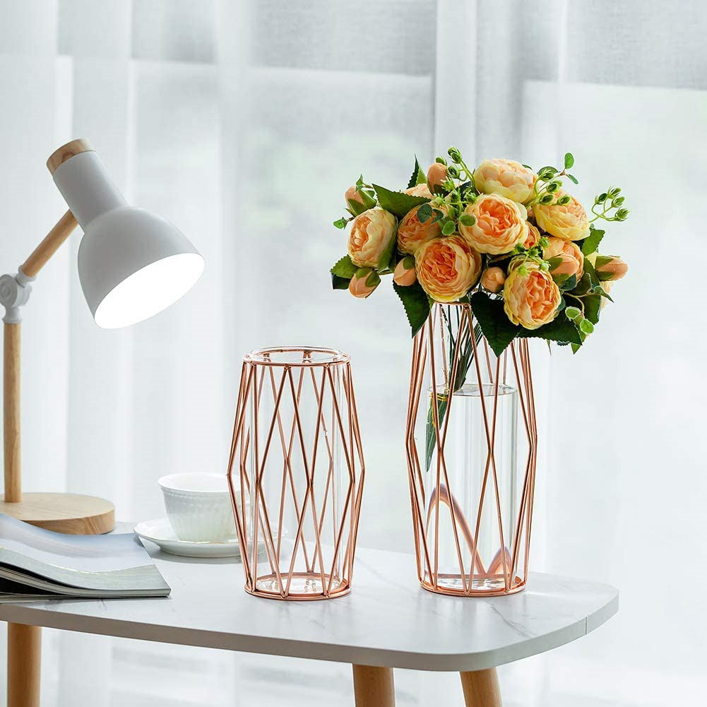 Glass Geometric Flower Vase Set of 2 for Table Wedding Party Centerpiece Home Decor