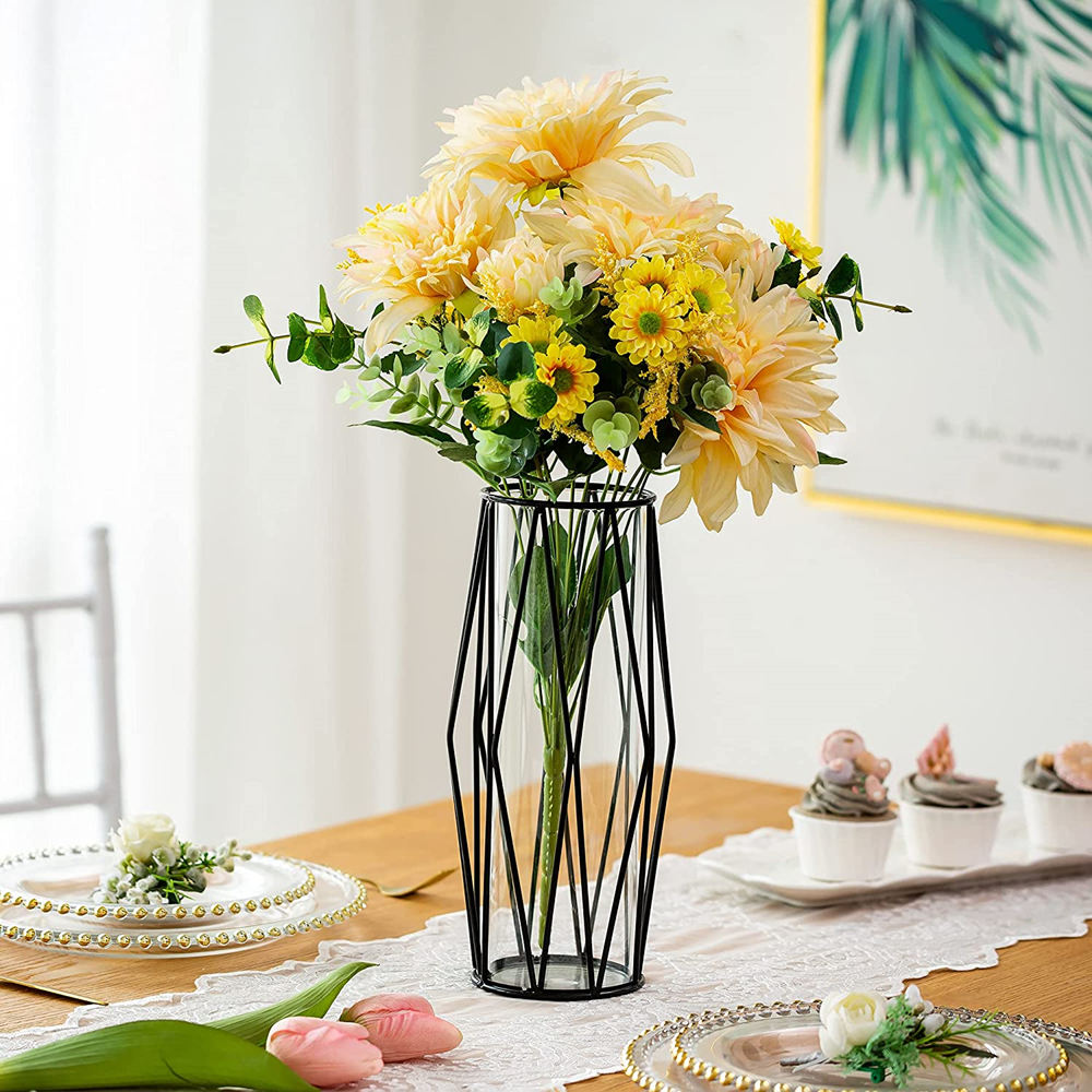 Clear Geometric Vase Metal Flower Stand for Wedding Centerpiece Home Decor