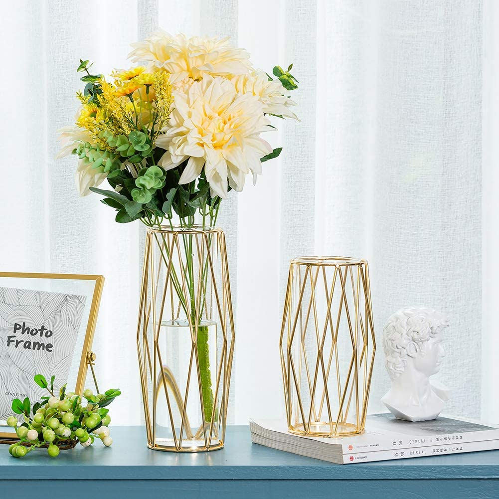 Glass Geometric Flower Vase Set of 2 for Table Wedding Party Centerpiece Home Decor
