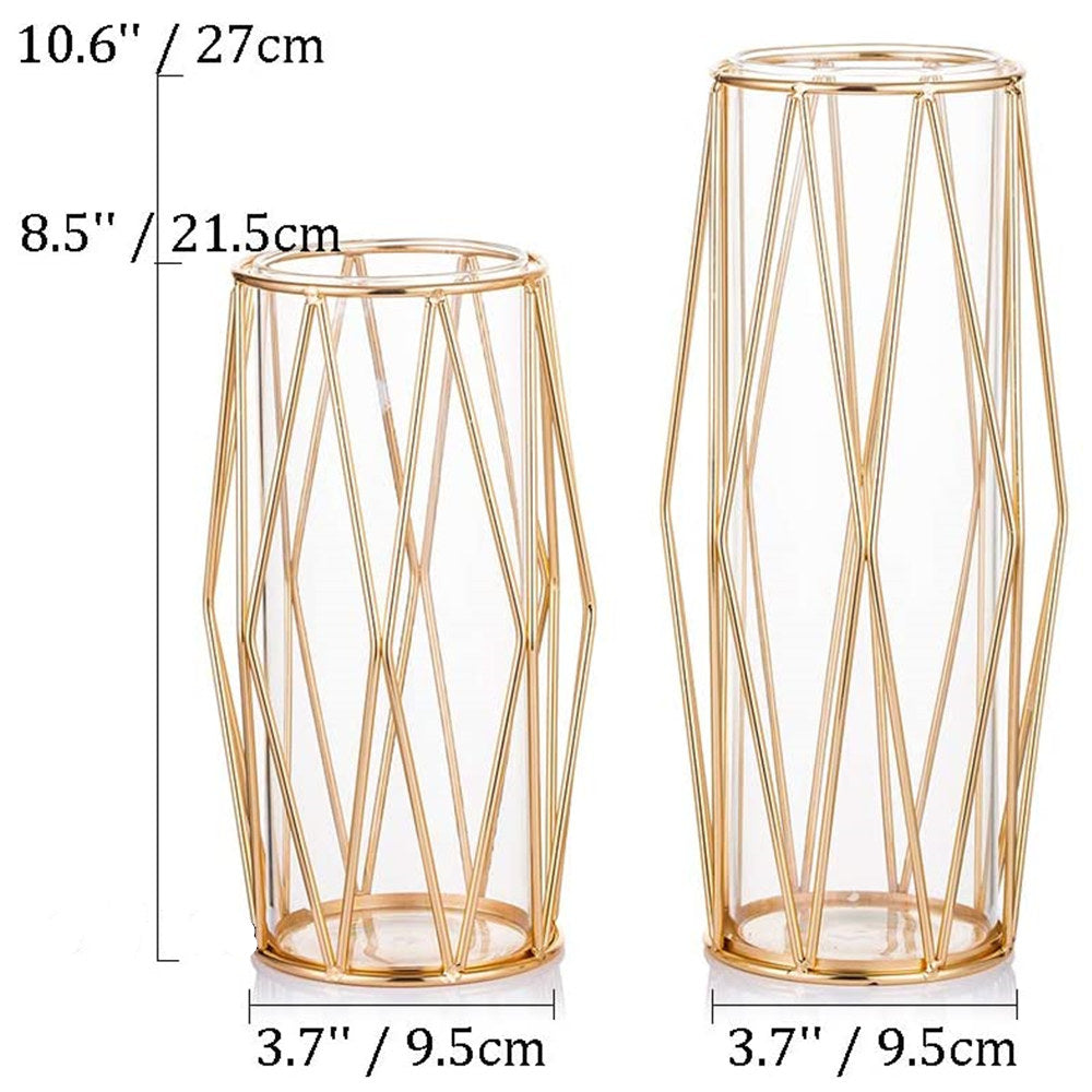 Glass Geometric Flower Vase Set of 2 for Table Wedding Party Centerpiece Home Decor