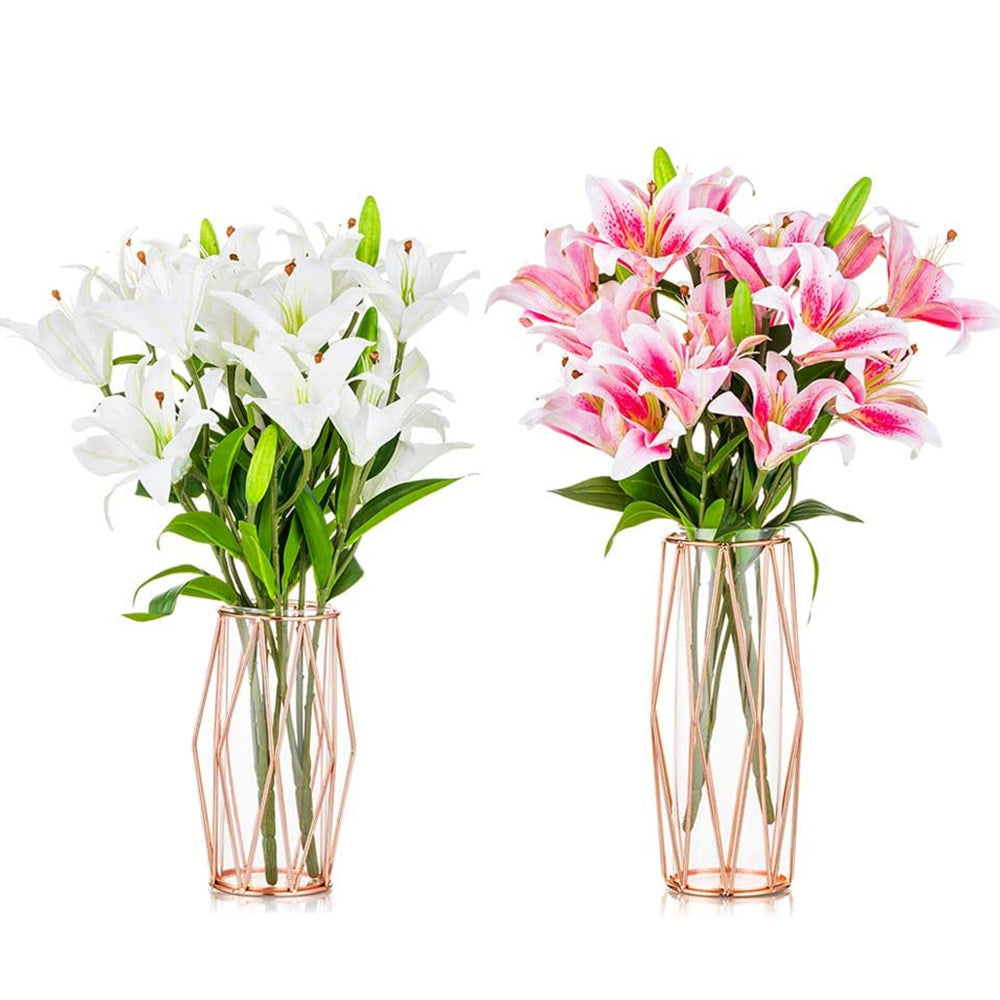 Glass Geometric Flower Vase Set of 2 for Table Wedding Party Centerpiece Home Decor
