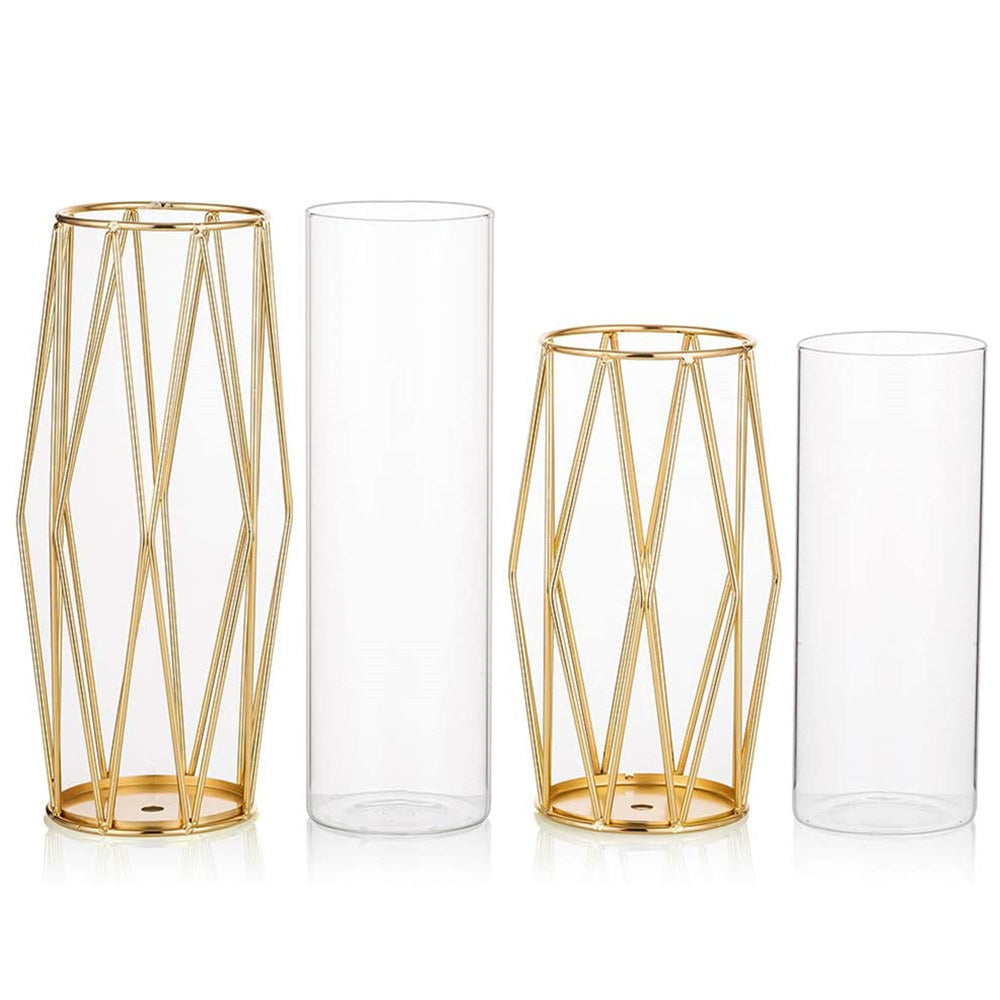 Glass Geometric Flower Vase Set of 2 for Table Wedding Party Centerpiece Home Decor