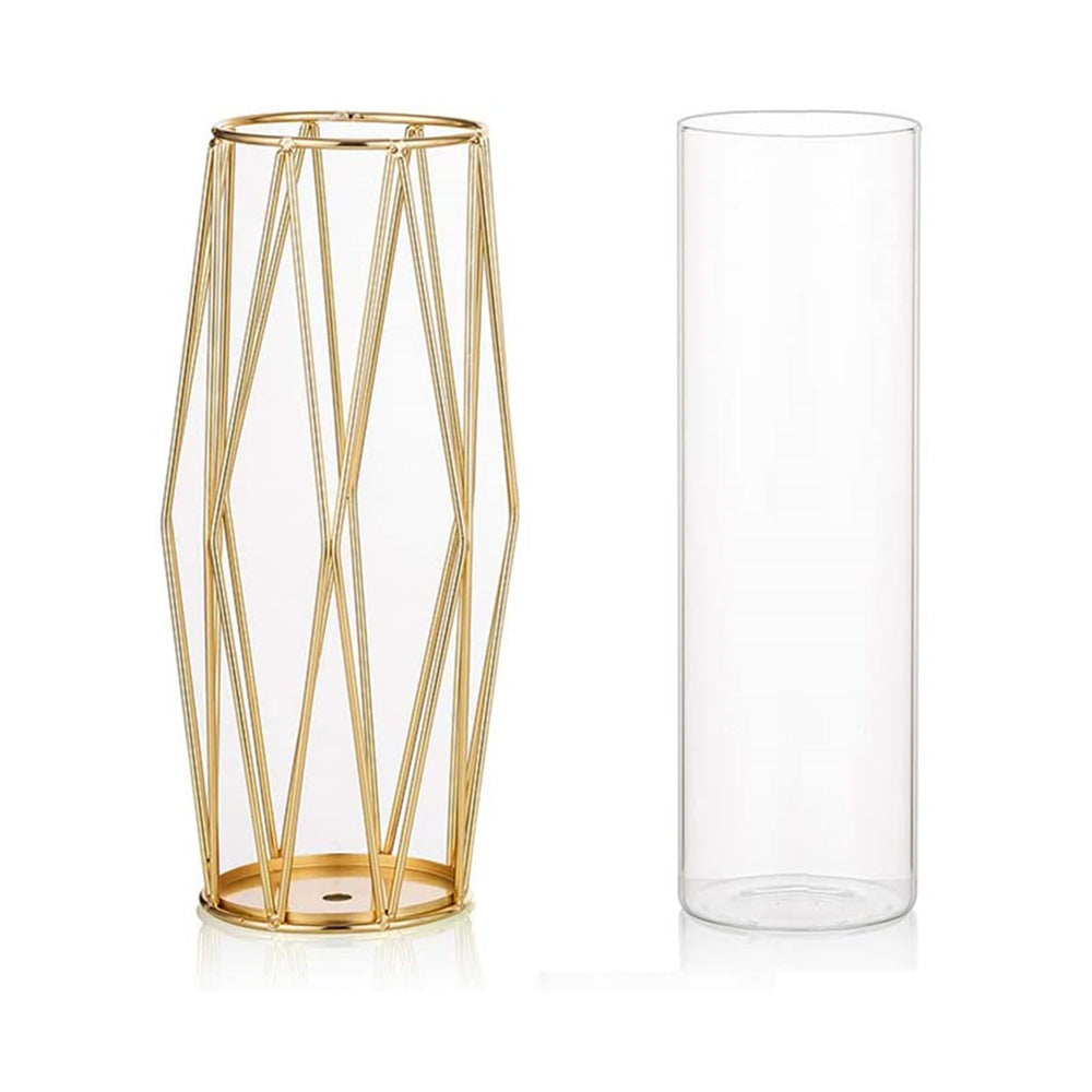 Clear Geometric Vase Metal Flower Stand for Wedding Centerpiece Home Decor