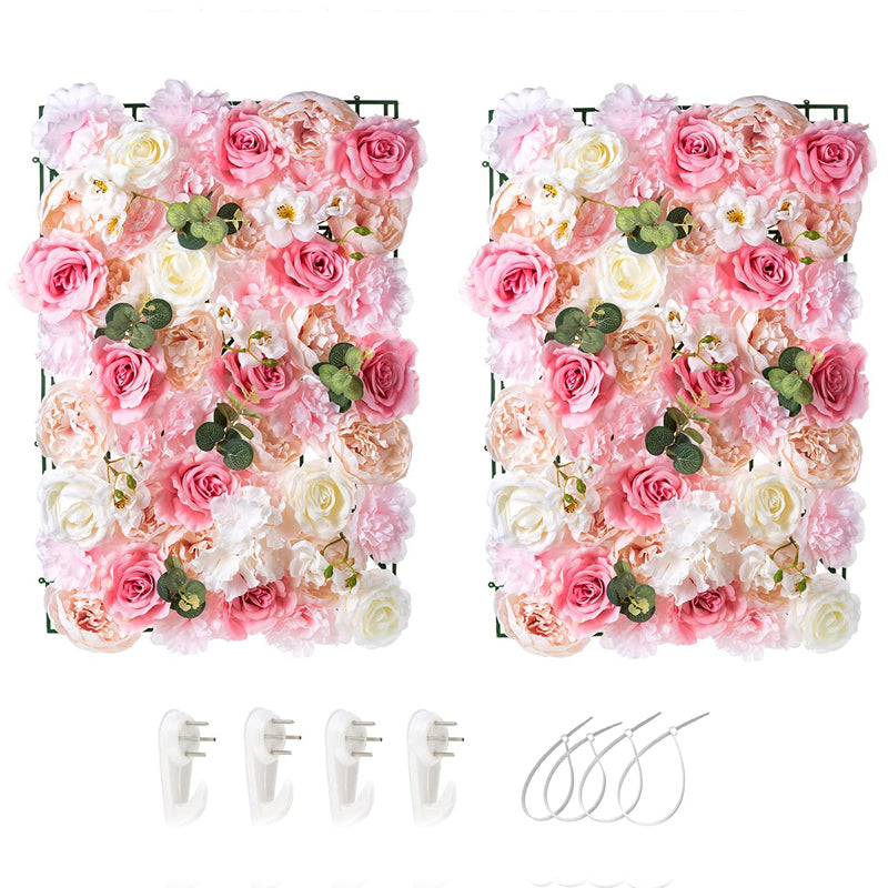 Set of 2 Artificial Rose Flower Wall Decoration Pink&White Shower Wedding Background