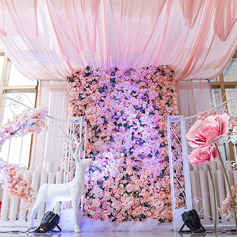 Set of 2 Artificial Rose Flower Wall Decoration Pink&White Shower Wedding Background