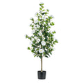 Artificial Tree Plants Outdoor: 4.9ft Tall Fake Camellia Flower Trees for Home Front Porch Decor