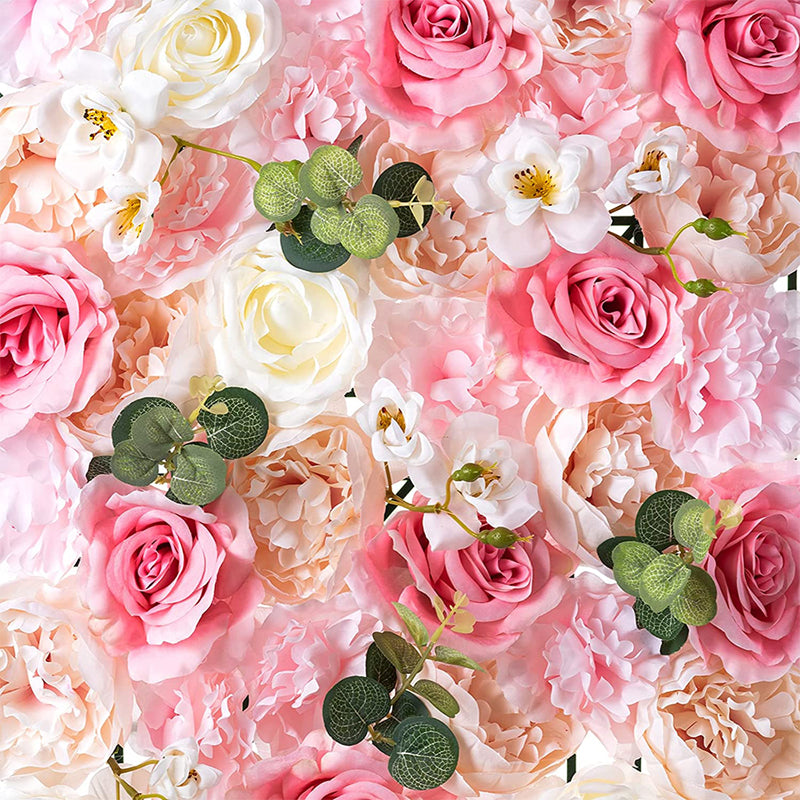 Set of 2 Artificial Rose Flower Wall Decoration Pink&White Shower Wedding Background
